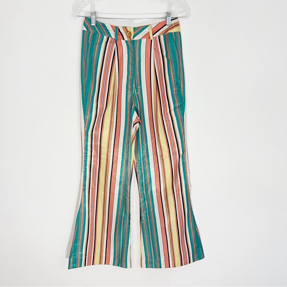 Anthropologie Tiny Camelia Wide Leg Striped High Rise Pants Size 4 Retro Groovy - Picture 2 of 12